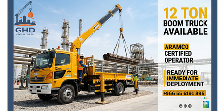 Jubail, Construction, Boom Truck 12 Ton Aramco Certified - Available