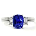 USD 4938,  Shop Blue Sapphire Ring Elongated Cushion Three Stone Ring
