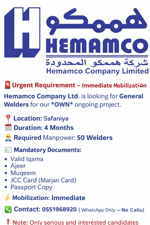 Dammam, Jobs, 🚨General Welders Required For Own Project🚨