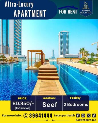 Al Seef, Apartments, Flats, Houses & Villas, BHD 850/month,  Furnished,  2 BR,  118 Sq. Meter,  Altra Luxury Apartment For Rent | Seef | BD 850/- Inclusive