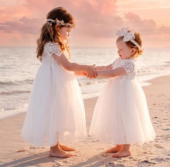 New York, Clothing & Accessories, USD 87,  Boho Girls Lace Flower Girl Dress, Romantic Baby Christening Gown