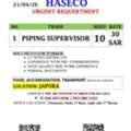Urgent Requertment PIPING SUPERVISOR
