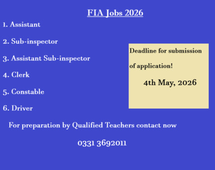 Karachi, Lessons Offered, FIA , Sindh Police Jobs Test Preparation