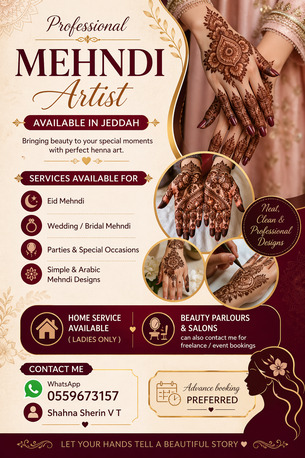 Jeddah, Fashion & Design, Expert Freelance Mehndi Designer Available In Jeddah-خبيرة نقش حناء في جدة
