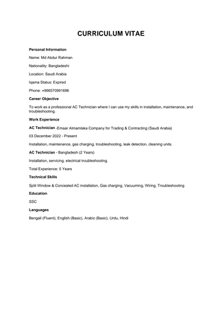 Riyadh, Job Seekers, Ac Technician