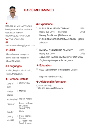 Riyadh, Job Seekers, I Need A Heavy Bus Driver Job.