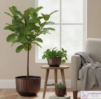 New York, Farm & Garden, USD 76,  Rustic Brown Metal Planter Set Of 3 &ndash; Vertical Ridges Design | GLOBEDECOR