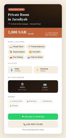 Al Jaradiyah, Rooms for Rent, SAR 1000/month,  Furnished,  144 Sq. Feet,  Room For Rent &ndash; Fully Furnished Family Apartment (Jaradiyah)