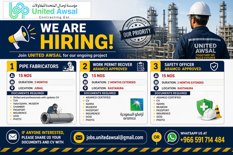 Jubail, Jobs, We At UNITED AWSAL Are Hiring For Two Upcoming Projects.