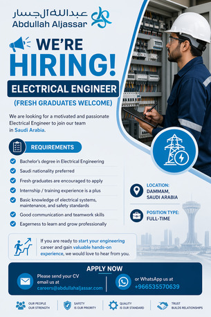 Dammam, Jobs, Electrical Engineer (Fresh Graduates Welcome)