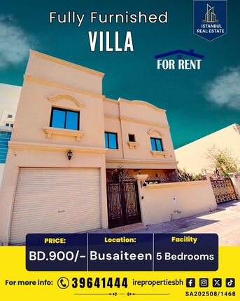 Busaiteen, Villas, BHD 900,  300 Sq. Meter,  Fully Furnished 5 BHK Luxury Villa For Rent In Busaiteen BD.900/-