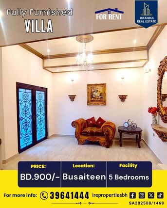 Busaiteen, Villas, BHD 900,  300 Sq. Meter,  Fully Furnished 5 BHK Luxury Villa For Rent In Busaiteen BD.900/-