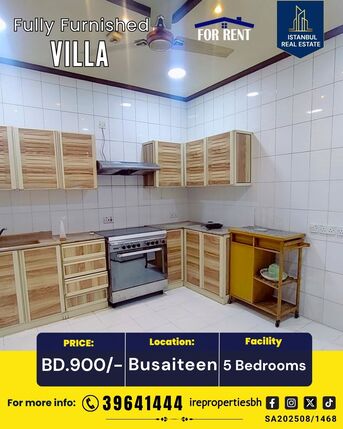 Busaiteen, Villas, BHD 900,  300 Sq. Meter,  Fully Furnished 5 BHK Luxury Villa For Rent In Busaiteen BD.900/-