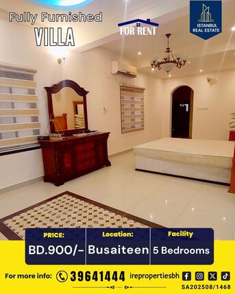 Busaiteen, Villas, BHD 900,  300 Sq. Meter,  Fully Furnished 5 BHK Luxury Villa For Rent In Busaiteen BD.900/-