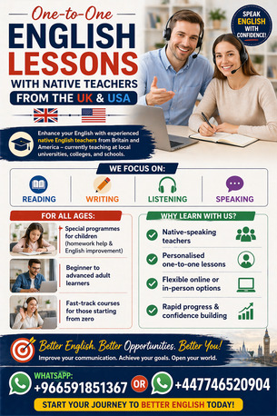 Riyadh, Lessons Offered, One-to-One English Lessons With Native UK & USA Teachers