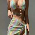 USD 25,  3 Piece String Bikini Set Rainbow