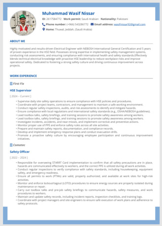 Riyadh, Job Seekers, Safety Officer /Electrical Engineer