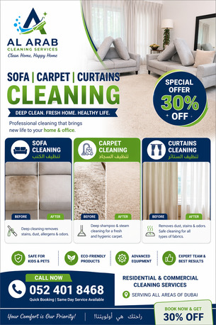 Dubai, Cleaning, BIG OFFER GET 30% OFF ON SOFA, CARPET & CURTAINS CLEANING SERVICE