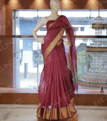 Kerala, Wholesale Products, Semi Organza Checkered Design Saree