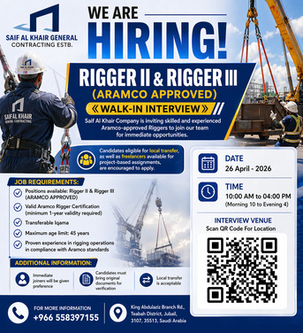 Jubail, Jobs, Aramco Approved Riggers (Rigger II & Rigger III)