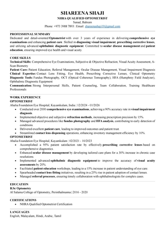 Manama, Job Seekers, Optometrist