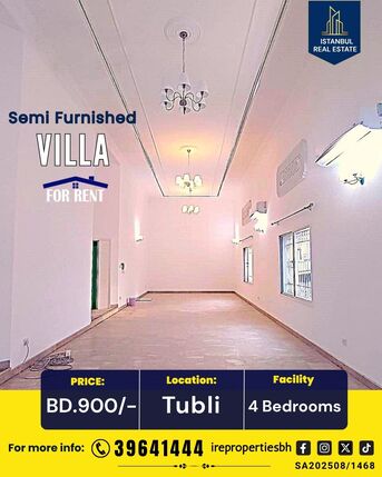 Tubli, Villas, BHD 900,  400 Sq. Meter,  Beautiful Residential Villa For Rent In Tubli BD.900/