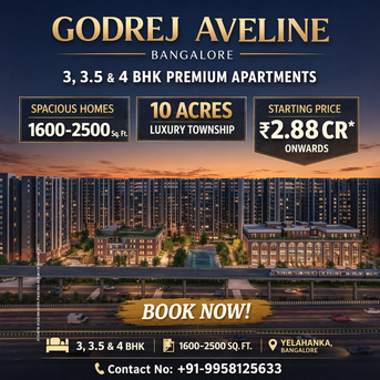 Bangalore, Real Estate For Sale, INR 25700000,  3 BR,  1600 Sq. Feet,  Godrej Aveline Yelahanka &ndash; RERA, Possession & Timeline