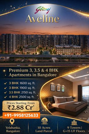 Bangalore, Real Estate For Sale, INR 25700000,  3 BR,  1600 Sq. Feet,  Godrej Aveline Yelahanka &ndash; RERA, Possession & Timeline