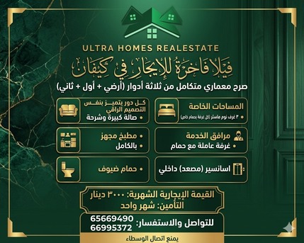 Kuwait City, Villas, KWD 3000,  Villa For Rent In Kaifan, Consisting Of A Ground Floor, First Floor, And Second Floor, Wit