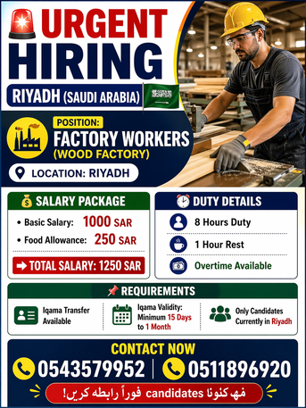 Riyadh, Jobs, Factory Worker