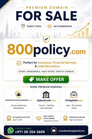 Dubai, Business, 🚀 Premium Brand For Sale: 800policy.com | Insurance & Finance