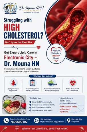 Bangalore, Health, Struggling With High Cholesterol? Get Expert Lipid Care In Electronic City &ndash; Dr. Mouna HN