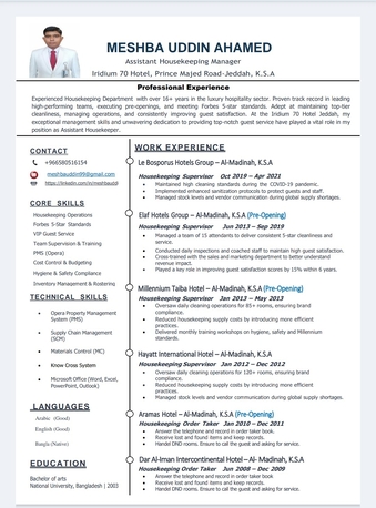 Jeddah, Job Seekers, Looking Job (Assistant Housekeeper)