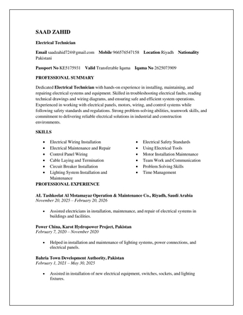 Riyadh, Job Seekers, Electrician Technician And Driving