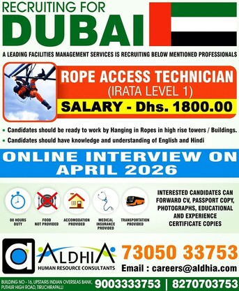 Mumbai, Jobs, 🚨 URGENT HIRING &ndash; IRATA Level 1 Rope Access Cleaners (UAE)