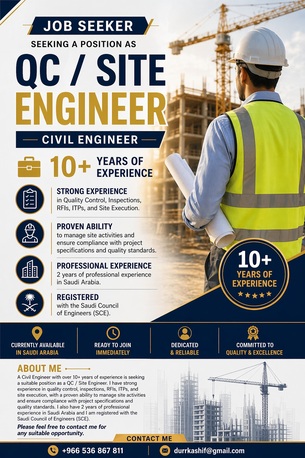 Jizan, Job Seekers, QC CIVIL ENGINEER/SITE ENGINEER (CIVIL)