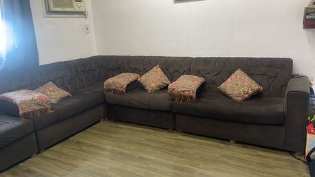 Al Aziziyah, Furniture, SAR 500,  L-Shaped Sectional Sofa Dark Brown Used Jeddah 500 SAR