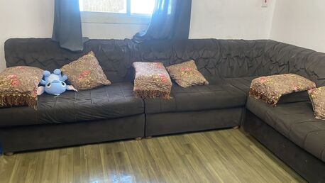 Al Aziziyah, Furniture, SAR 500,  L-Shaped Sectional Sofa Dark Brown Used Jeddah 500 SAR