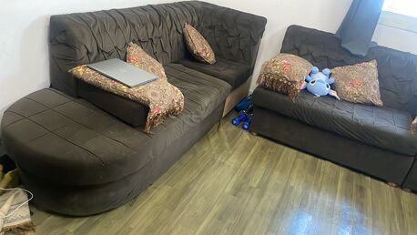 Al Aziziyah, Furniture, SAR 500,  L-Shaped Sectional Sofa Dark Brown Used Jeddah 500 SAR