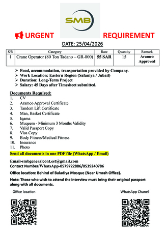 Jubail, Jobs, Crane Operator Jobs In Saudi Arabia (Aramco Approved)