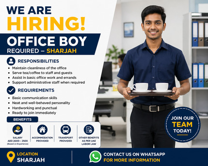 Sharjah, Jobs, Office Boy Needed &ndash; Salary + Benefits In Sharjah