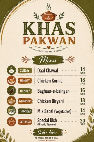 Khobar, Food, SAR 14,  Homemade Food - Weekly Menu - Daily Available
