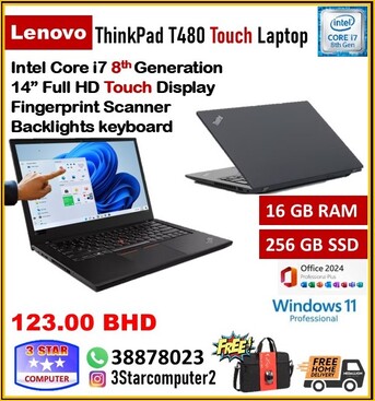 Manama, Tablet Computers, BHD 123,  Lenovo Core I7 8th Gen Touch Laptop 16GB RAM 256GB SSD 35x Fast FREE Bag, Mouse & Delivery