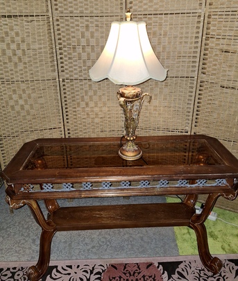 Riyadh, Furniture, SAR 80,  Brown Wood Console With Side Lamp.