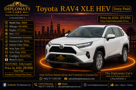 Amman, Vehicles, Cars & Trucks , JOD 29950,  Toyota Rav4 XLE Hybrid,  2024,  Automatic,  0000 KM,  Duty Paid  Toyota Rav4 XLE HEV  Brand New Only 29950 JOD
