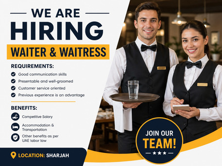 Sharjah, Jobs, Hiring Waiter And Waitress &ndash; Sharjah
