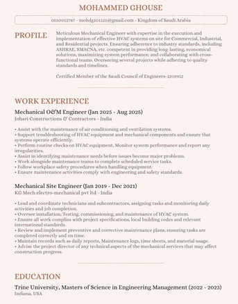 Riyadh, Job Seekers, Mechanical Engineer/HVAC/ SITE/Maintenance
