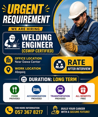 Dammam, Jobs, Welding Engineer (CSWIP Certified)