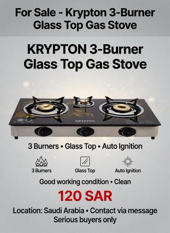 Jubail, Appliances, SAR 120,  3-Burner Glass Top Gas Stove - 120 SAR