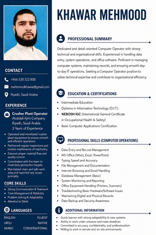 Riyadh, Job Seekers, Computer Operator
